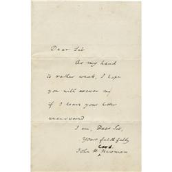 John Henry Cardinal Newman Autograph Note Signed