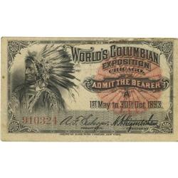 World's Columbian Exposition Indian Ticket 1893