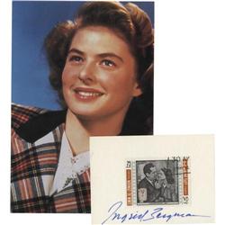 Ingrid Bergman Signed Stamp. A stamp featuring a