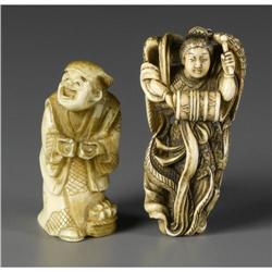PAIR OF NETSUKE MAN AND WOMAN