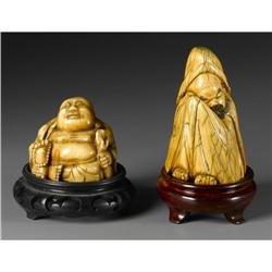 TWO SMALL CHINESE CARVED IVORY FIGURES
