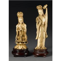 TWO CHINESE CARVED IVORY FIGURES