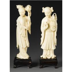 TWO CHINESE CARVED IVORY FIGURES