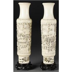 PAIR OF CHINESE CARVED IVORY VASES