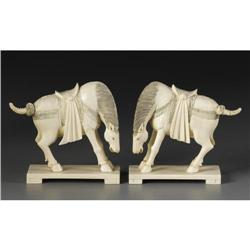 PAIR OF CHINESE CARVED HORSES