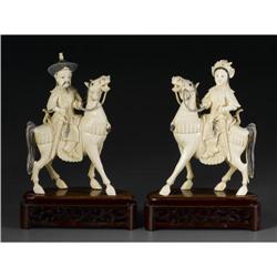 PAIR OF CHINESE CARVED IVORY EQUESTRIANS