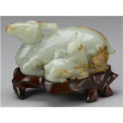 CHINESE CARVED JADE/HARDSTONE ANTELOPE