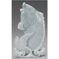 CHINESE CARVED JADE/HARDSTONE FIGURE OF A CARP