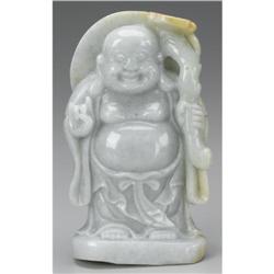 CHINESE CARVED JADE/HARDSTONE FIGURE OF A BUDDAI