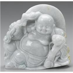 CHINESE CARVED JADE/HARDSTONE RECLINING BUDDHA