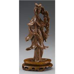 CHINESE CARVED "GOLDSTONE" FIGURE OF A BEAUTY