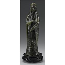 CHINESE CARVED HARDSTONE FIGURE OF A QUANYIN