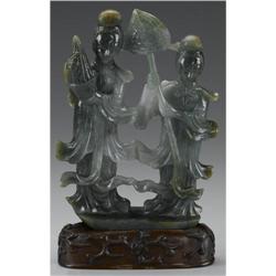 CHINESE CARVED JADE/HARDSTONE GROUP OF BEAUTIES