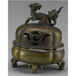 CHINESE PROBABLY BRASS CENSER AND COVER