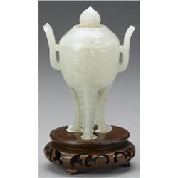 CHINESE CARVED JADE/HARDSTONE TRIPOD KORO
