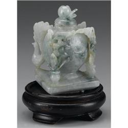 CHINESE CARVED HARDSTONE VESSEL AND COVER