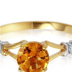 Genuine 1.02 ctw Citrine & Diamond Ring 14KT Yellow Gold - REF-28X3M