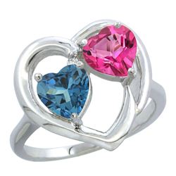 2.61 CTW Diamond, London Blue Topaz & Pink Topaz Ring 10K White Gold - REF-24H3M