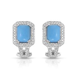 Natural 2.85 CTW Turquoise & Diamond Earrings 14K White Gold - REF-72R2K