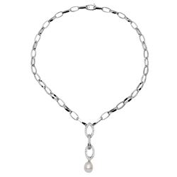 Natural 7.12 CTW Pearl & Diamond Necklace 18K White Gold - REF-361R8K