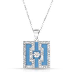 Natural 7.41 CTW Turquoise & Diamond Necklace 18K White Gold - REF-121H5W