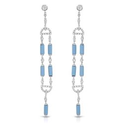 Natural 4.96 CTW Turquoise & Diamond Earrings 18K White Gold - REF-108Y9N