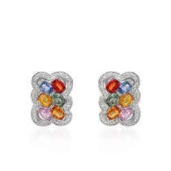 Natural 7.36 CTW Multi-Sapphire & Diamond Earrings W=5MM 14K Gold - REF-156M6F