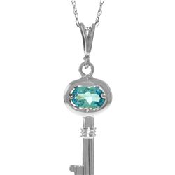 Genuine 0.50 ctw Blue Topaz Necklace 14KT White Gold - REF-32F8Z