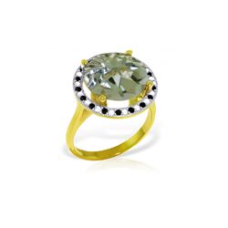 Genuine 5.2 ctw Green Amethyst, White & Black Diamond Ring 14KT Yellow Gold - REF-90Z6N