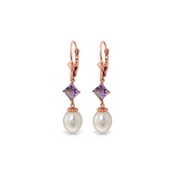 Genuine 9.5 ctw Pearl & Amethyst Earrings 14KT Rose Gold - REF-24Y4F