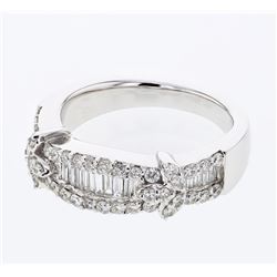 Natural 0.89 CTW Diamond & Baguette Ring 18K White Gold - REF-162Y9N