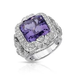Natural 12.87 CTW Amethyst & Diamond Ring 18K White Gold - REF-354H6W
