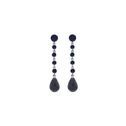 Genuine 31.6 ctw Sapphire Earrings 14KT White Gold - REF-55M2T