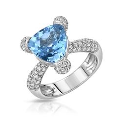 Natural 6.02 CTW Topaz & Diamond Ring W=13MM 14K Gold - REF-140R4K