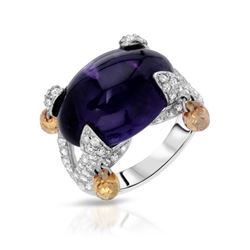 Natural 15.15 CTW Amethyst & Diamond Ring 18K White Gold - REF-219M6F