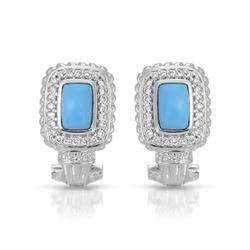 Natural 1.23 CTW Turquoise & Diamond Earrings 14K White Gold - REF-74X7T