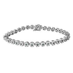 Natural 4 CTW Diamond & Blue Round Diamond Bracelet 18K White Gold - REF-291H6W