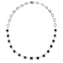 Natural 8.92 CTW Sapphire & Diamond Necklace 14K White Gold - REF-409R5K