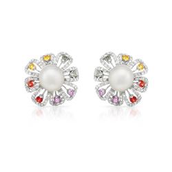 Natural 29.8 CTW Pearl & Diamond Earrings 14K White Gold - REF-298H8W
