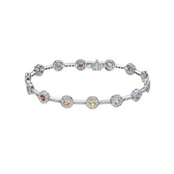 Natural 3.39 CTW Multi-Sapphire & Diamond Bracelet 18K White Gold - REF-206R3K