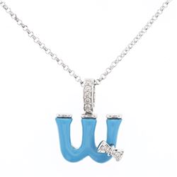 Natural 1.47 CTW Turquoise & Diamond Necklace 14K White Gold - REF-27M2F