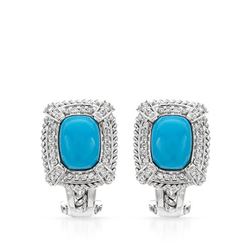 Natural 2.98 CTW Turquoise & Diamond Earrings 14K White Gold - REF-79X2T