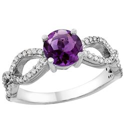 1 CTW Amethyst & Diamond Ring 14K White Gold - REF-49V6R