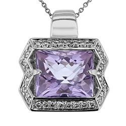Natural 7.28 CTW Amethyst & Diamond Necklace 14K Gold - REF-92X7T