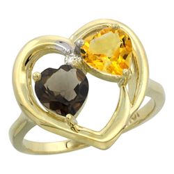 2.61 CTW Diamond, Quartz & Citrine Ring 14K Yellow Gold - REF-33M9A