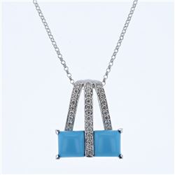 Natural 3.32 CTW Turquoise & Diamond Necklace 14K White Gold - REF-42X3T