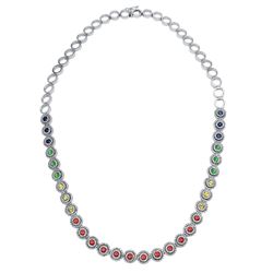 Natural 7.69 CTW Multi-Sapphire & Diamond Necklace 14K White Gold - REF-572Y4N