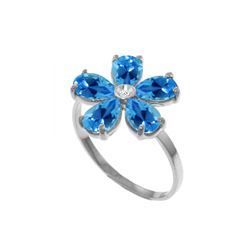 Genuine 2.22 ctw Blue Topaz & Diamond Ring 14KT White Gold - REF-35F9Z