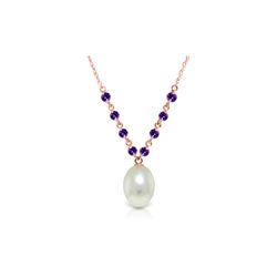 Genuine 5 ctw Pearl & Amethyst Necklace 14KT Rose Gold - REF-25A4K