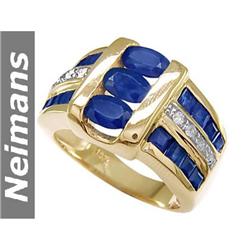 Antique Gem 10.00 ct Green Amethyst & Sapphire Ring 14k